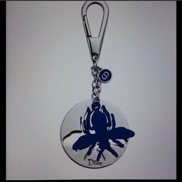 DIOR Blue Bee Metal/Leather Bag Charm Keychain - Picture 7 of 7